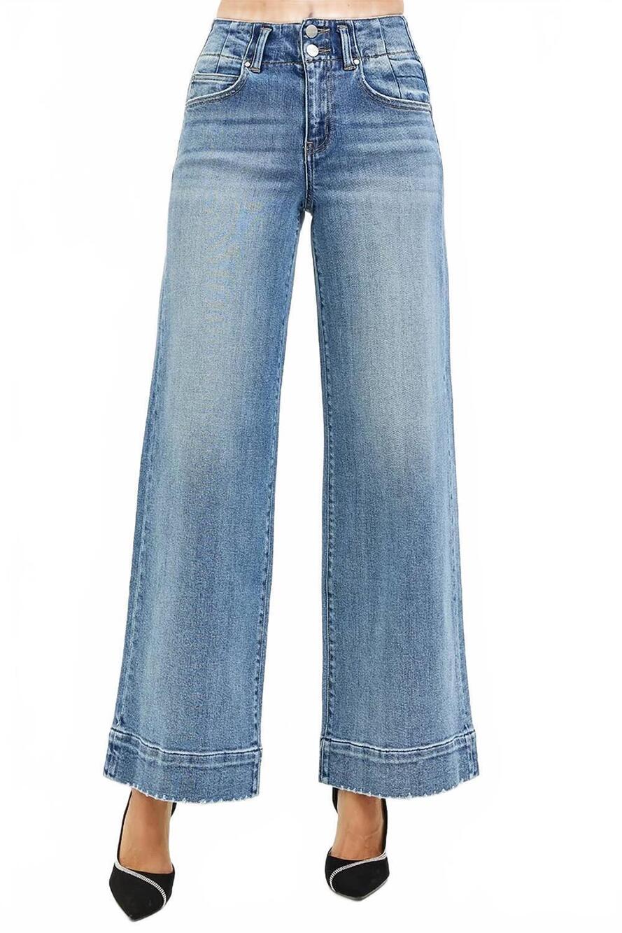 NEW RISEN high rise ankle wide seam jeans in medium wash